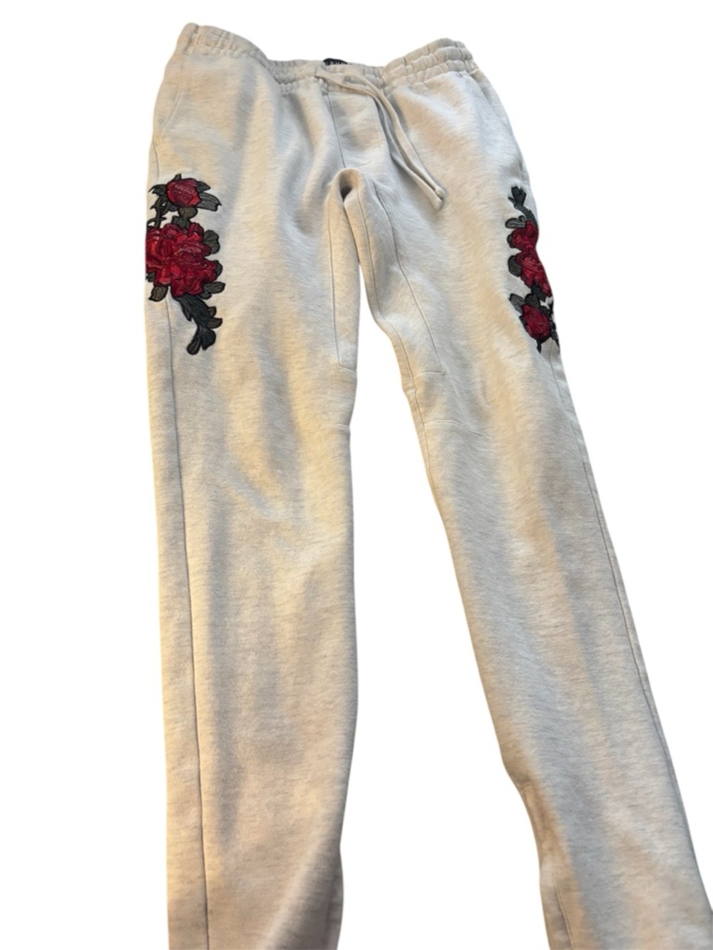 PacSun Cream Sweatpants with Red Rose Embroidery
